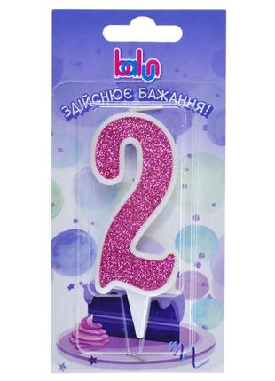 Свічка  цифра, для торта "8", біла з рожевим блиском8 фото