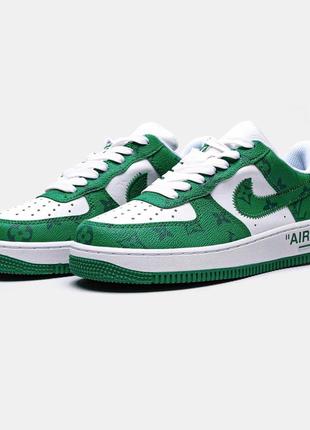 Кроссовки кожаные бело-зеленые louis vuitton x nike air force 1 low green