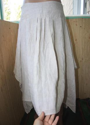 Стильная льняная миди юбка 100% лён с вышивкой маки в стиле бохо этно слобожанка украина6 фото