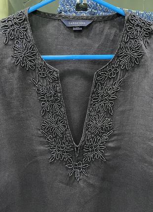 Этническая блуза-туника из натуральной ткани вышивка бисером2 фото
