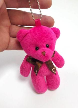 Брелок на рюкзак, сумку, ключі ведмедик м'який плюшевий 11 см, рожевий2 фото