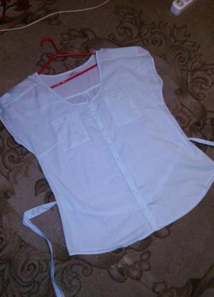 Стильная,тоненький хлопок,блузка с карманами,поясом и "погончиками",большого размера4 фото