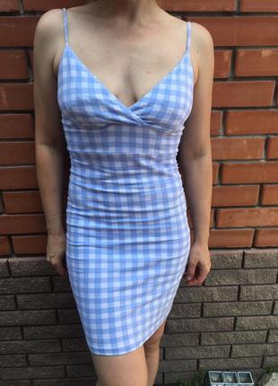 Котонова сукня по фігурі в клітинку блакитна miss selfridge