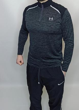 Кофта спортивна лонгслів чорно-сірий чоловічий under armour размер - м