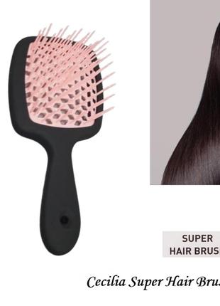 Щітка гребінь масажна для волосся чорна матова cecilia superb hair brush1 фото