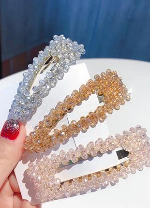 Набір 2 шт шпилька клік клак для волосся з криштальними намистинами fashion рожевий