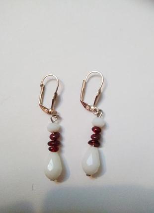 Новые серьги натуральный гранат покрытие серебра