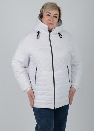 Женская демисезонная стеганая белая утепленная куртка с капюшоном, весна-осень, размер 48,50,52,54,56,58