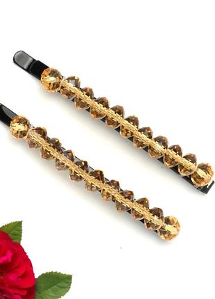 Набір 2 шт невидимка для волосся з намистинами шампань arcos 6 см