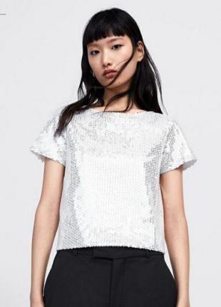 Контрастная блузка с пайетками zara