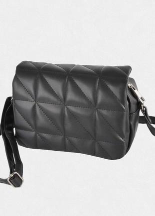 Жіноча сумка кросбоді з екошкіри строчена чорна1 фото