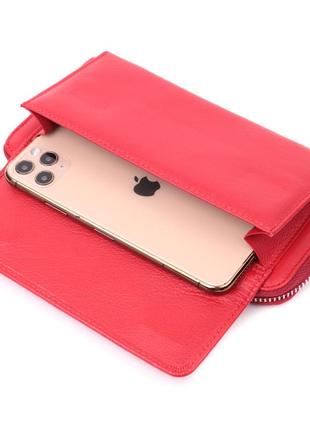 Симпатичний гаманець-клатч із ручкою для носіння в руці з натуральної шкіри st leather 22530 червоний3 фото