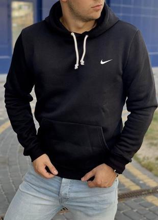 Качественное флисовое худи nike (черного цвета), качественная кофта с капюшоном / зимняя кофта