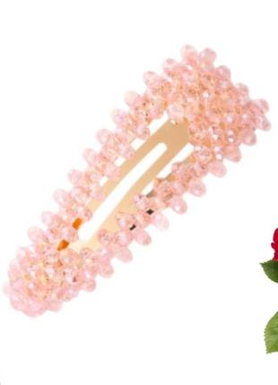 Шпилька клік клак для волосся з криштальними намистинами fashion jewelry 9 см рожевий