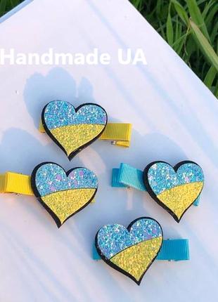 Набір 3 шт бант і заколки для волосся дитячі жовто-сині hand made