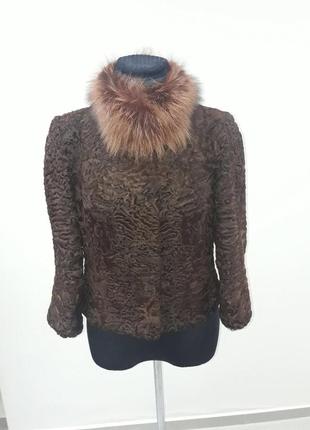Шуба куртка натуральная каракульча svakara свакара и чернобурая лиса3 фото