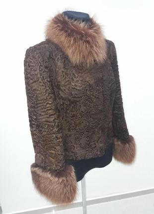Шуба куртка натуральная каракульча svakara свакара и чернобурая лиса4 фото