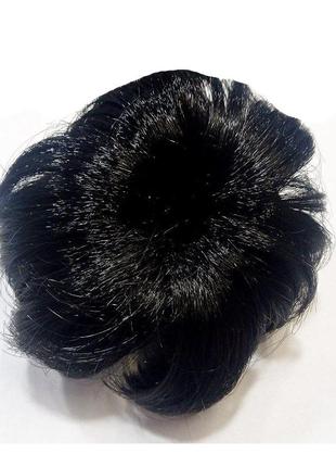 Шиньон на крабі для волосся з волосся колір чорний (довжина краба 9 см)