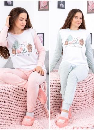Пижама женская легкая хлопковая с котиками, легкий домашний комплект для женщин