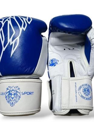 Боксерські рукавички lev sport топ 12 oz шкіра синьо-білі