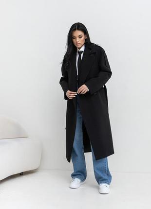 Пальто женское двубортное шерстяное деми манхэттен черный3 фото