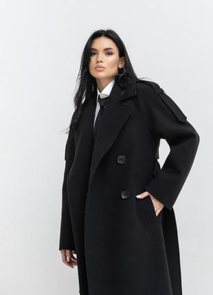 Пальто женское двубортное шерстяное деми манхэттен черный10 фото