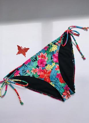 Актуальний низ купальника принт квіти / пальми на зав'язках золота фурнітура ❤️ сток!