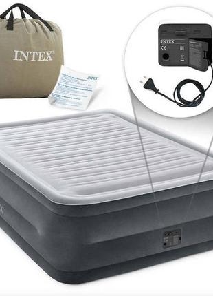 Надувная двухспальная велюровая кровать intex 64418 со встроенным насосом, 56x152x203см4 фото