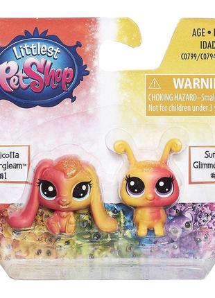 Ігровий набір littlest pet shop — райдужні пети абрикотта та сансет мерехтлива гусінь