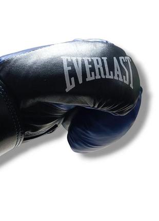 Боксерські рукавички everlast 12 oz шкіра синьо-чорні4 фото