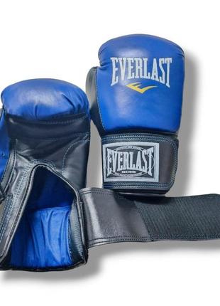 Боксерські рукавички everlast 12 oz шкіра синьо-чорні5 фото