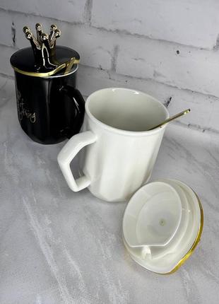 Чашка jumbo корона керамика с крышкой и ложкой 400 мл 1 шт2 фото