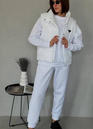 Женский теплый спортивный костюм+жилетка; белый спортивный костюм,флис4 фото