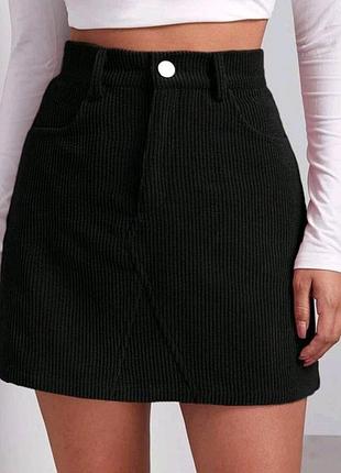 Юбка мини силует трапеция  на молнии с карманами ткань микровельвет