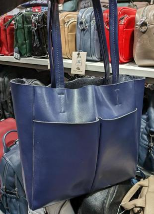 Качественная сумка синяя из натуральной кожи (для документов формата а4)1 фото