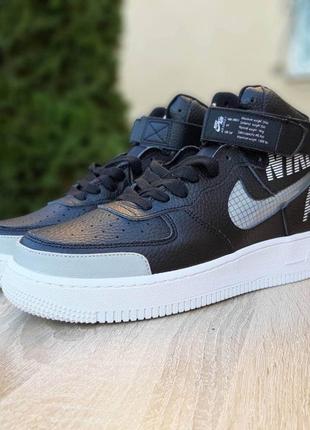 Мужские кроссовки nike air force черные на белой высокой скидке sale &lt;unk&gt; smb7 фото