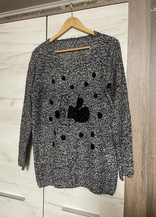 Кофта свитер свитшот вязаный серый черный mickey mouse2 фото