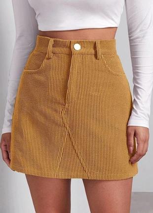 Юбка мини силует трапеция на молнии с карманами ткань микровельвет
