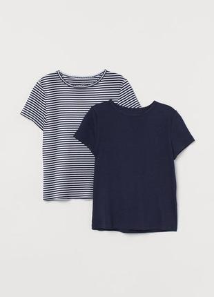 1 - 2/6 - 8 лет h&m новый фирменный набор базовые натуральные футболки девочке в рубчик
