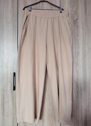 Стильные утепленные хлопковые палаццо штаны спортивные брюки трубы размер 50-521 фото