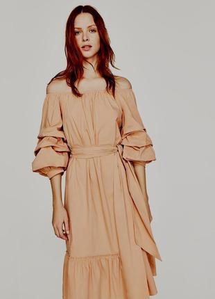 Плаття zara пишні рукави-буфи світло-коралове персикове