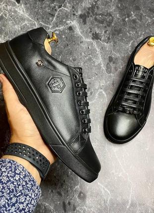 Чоловічі шкіряні кросівки , повсякденні кросівки в чорному кольорі зручні , якісні кросівки4 фото