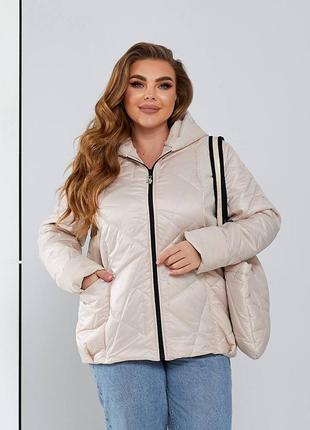 Шикарный комплект куртка сумка большого размера батал короткая стёганая с капюшоном тёплая пальто чёрная молочная зелёная коричневая серая на молнии