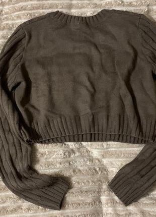 Вʼязаний коричневий светр кофта теплий укорочений4 фото