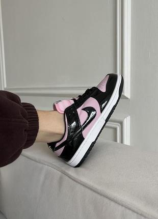 Шикарные женские кроссовки nike sb dunk low black pink patent чёрно-розовые лаковые9 фото