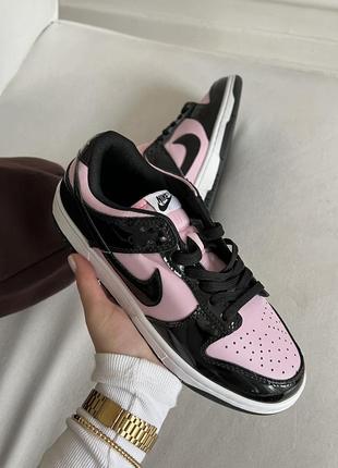 Шикарные женские кроссовки nike sb dunk low black pink patent чёрно-розовые лаковые7 фото