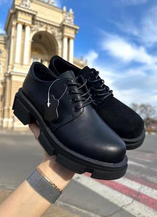 Туфли на шнуровке "venus", черные, натуральная замша9 фото
