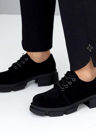 Туфли на шнуровке "venus", черные, натуральная замша6 фото