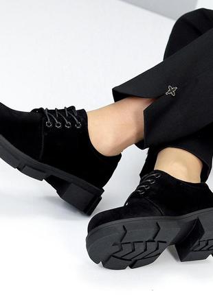 Туфли на шнуровке "venus", черные, натуральная замша8 фото