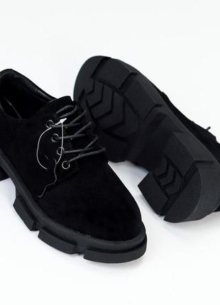 Туфли на шнуровке "venus", черные, натуральная замша7 фото